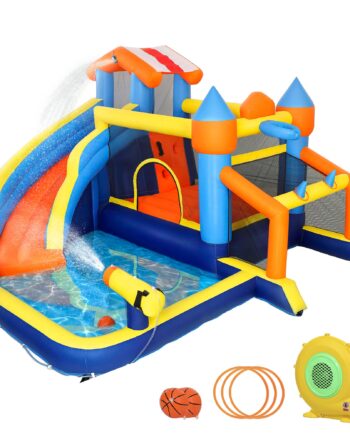 Oppusteligt Slot Med Blæser Rutsjebane Børnebassin Trampolin Klatrevæg Til Indendørs Udendørs Brug 350x325x210